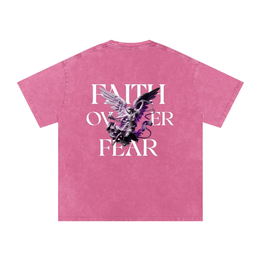 Faith Over Fear Snow Washed Oversized Cotton Graphic T-Shirt