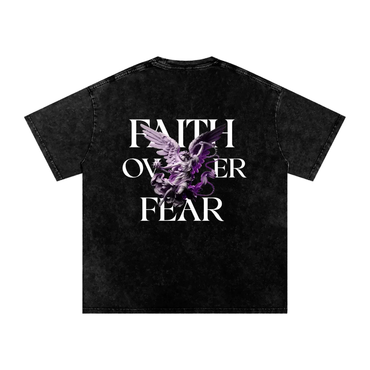 Faith Over Fear Snow Washed Oversized Cotton Graphic T-Shirt