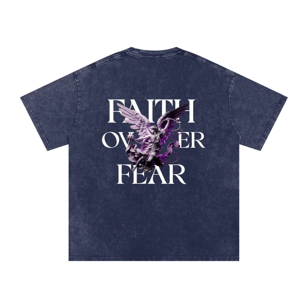 Faith Over Fear Snow Washed Oversized Cotton Graphic T-Shirt