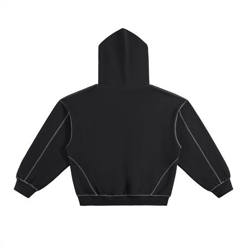 Signature Contrast-Stitched Boxy Fleece Hoodie