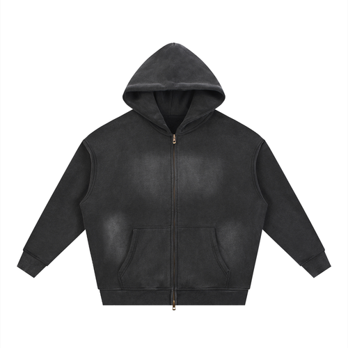 Blank Signature Sunfade Two-way Zipper Boxy Fleece Hoodie - Product Image