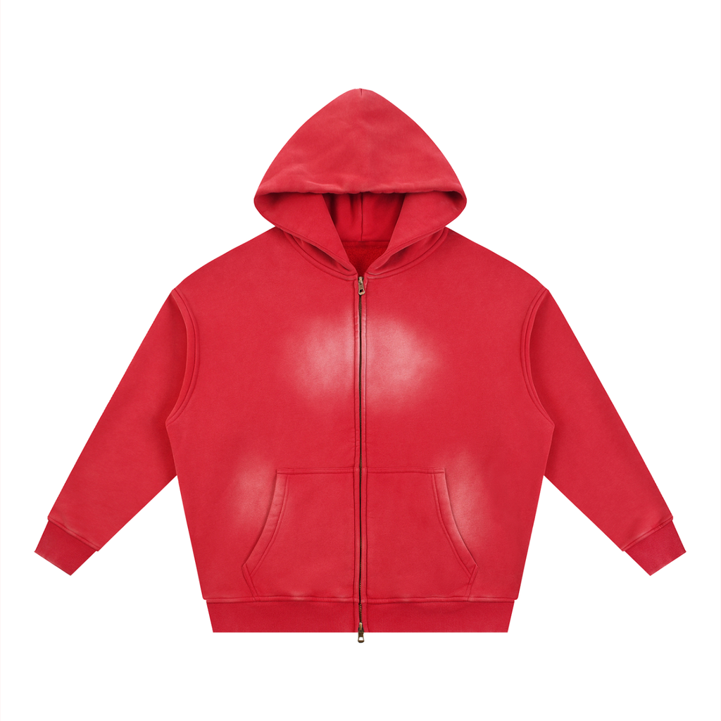 Blank Signature Sunfade Two-way Zipper Boxy Fleece Hoodie - Product Image