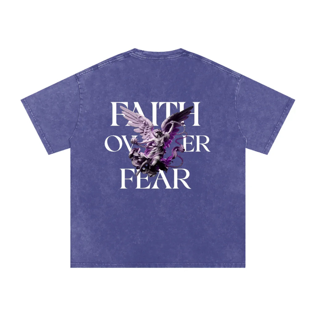 Faith Over Fear Snow Washed Oversized Cotton Graphic T-Shirt