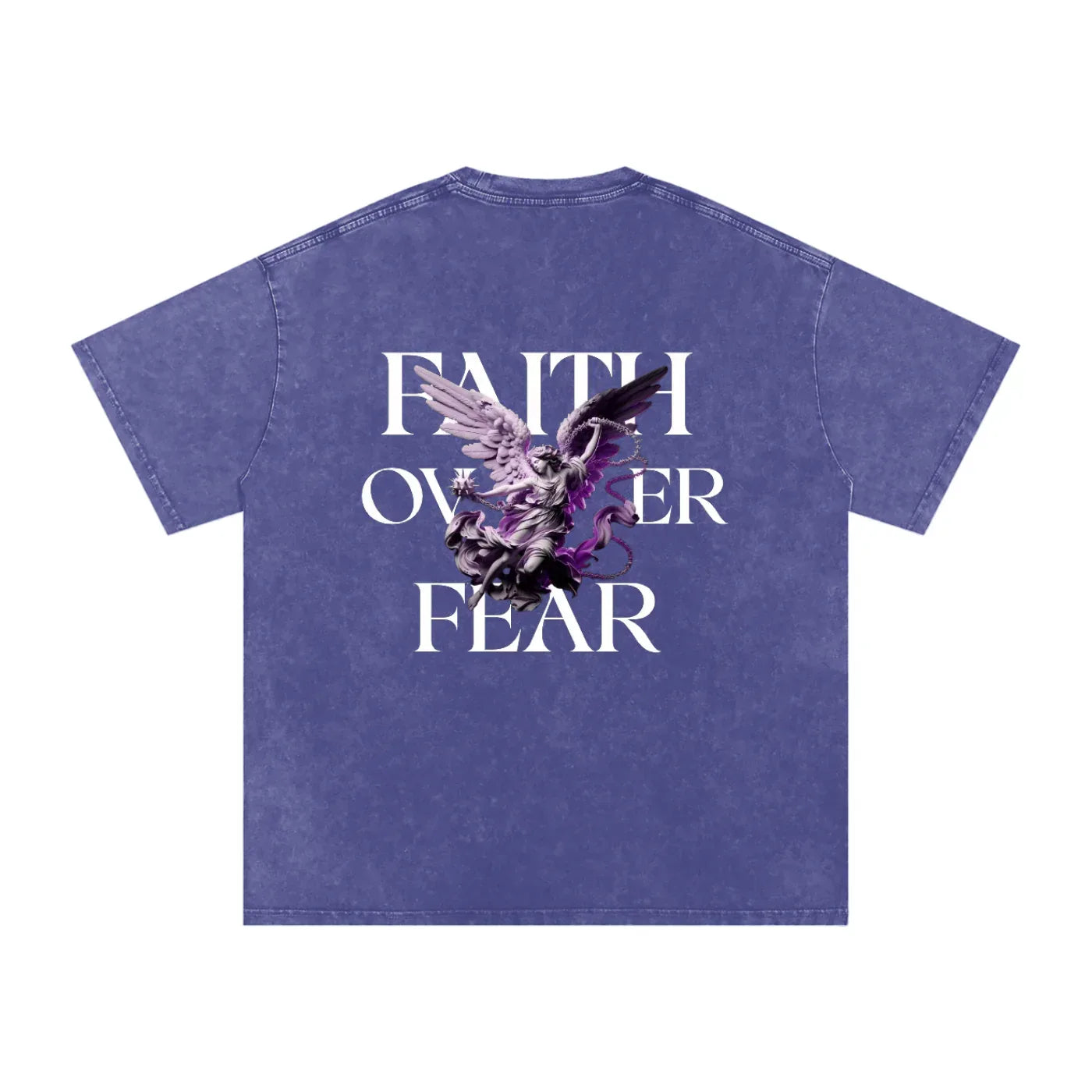 Faith Over Fear Snow Washed Oversized Cotton Graphic T-Shirt