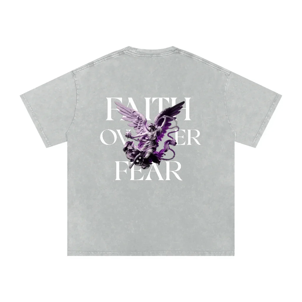 Faith Over Fear Snow Washed Oversized Cotton Graphic T-Shirt