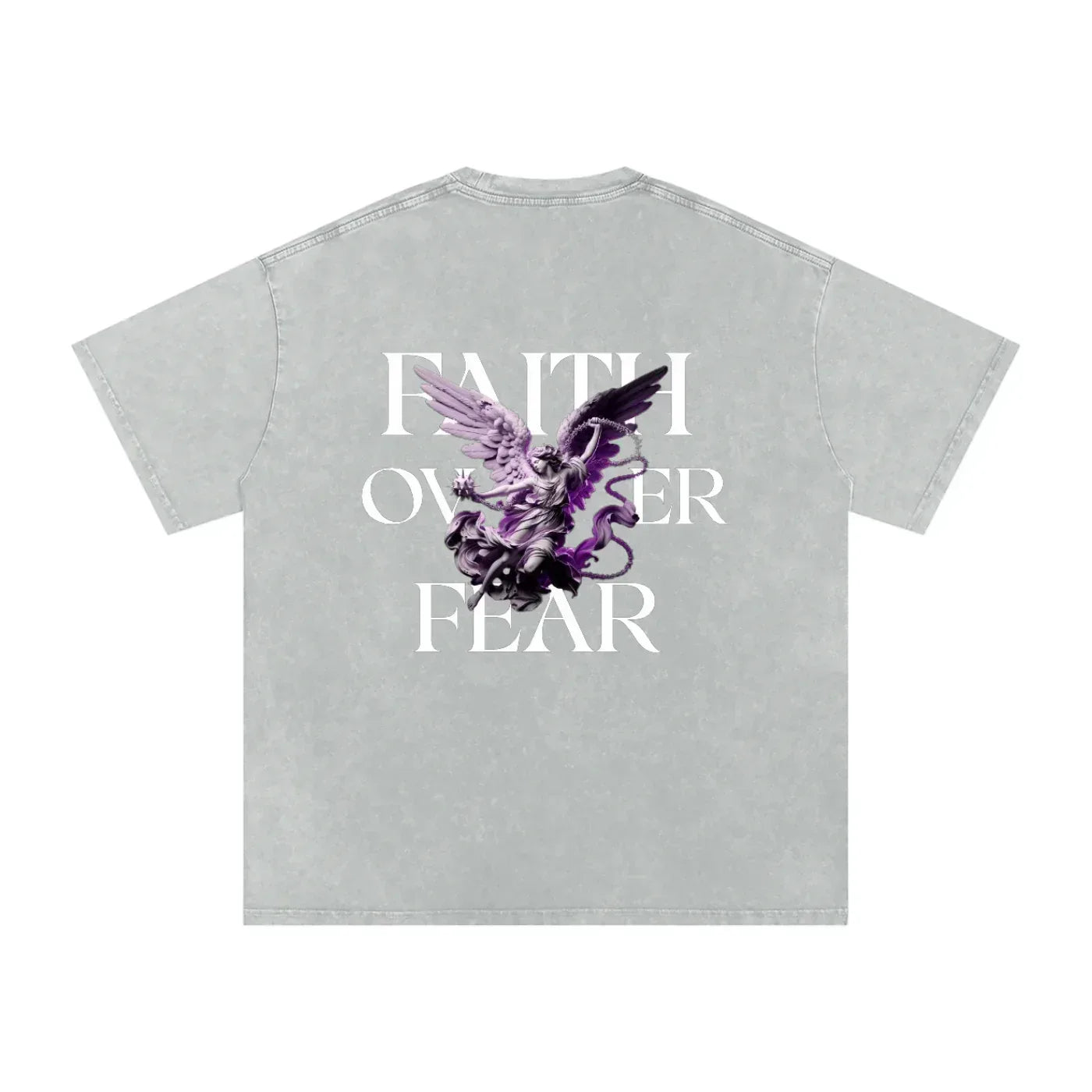 Faith Over Fear Snow Washed Oversized Cotton Graphic T-Shirt